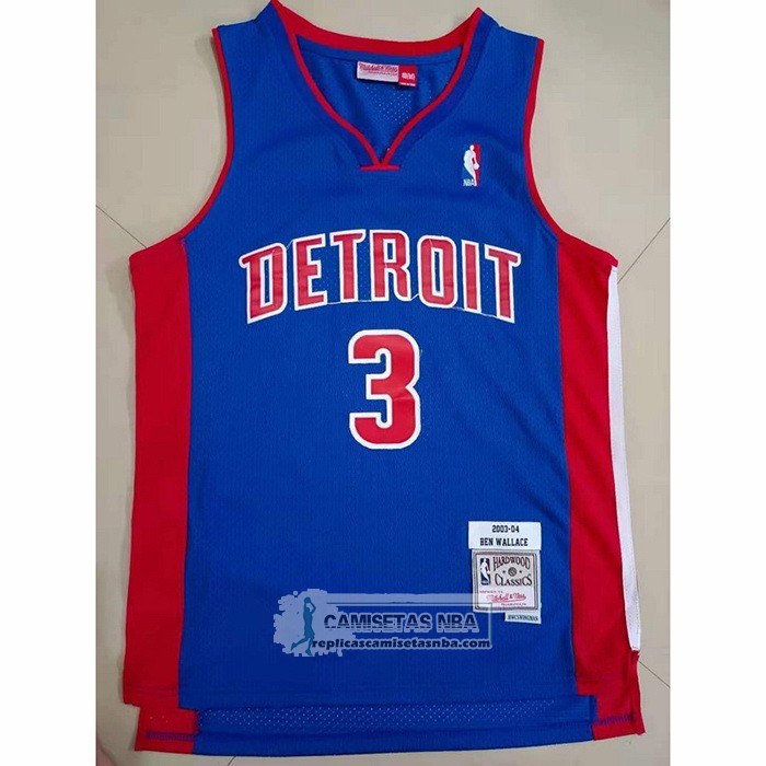 Camiseta Detroit Pistons Ben Wallace NO 3 Mitchell & Ness 2003-04 Azul